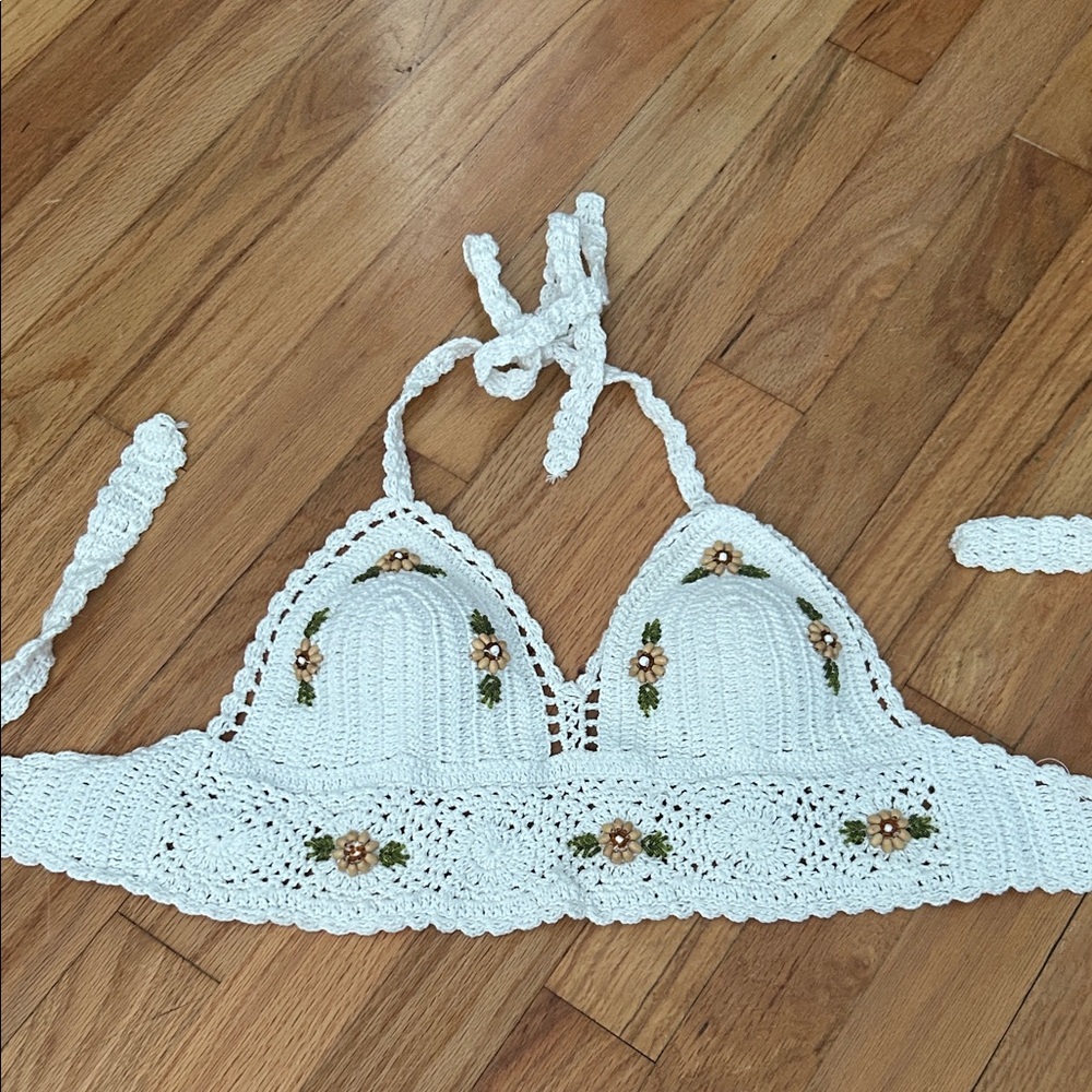 Crochet Halter Top with Floral Design